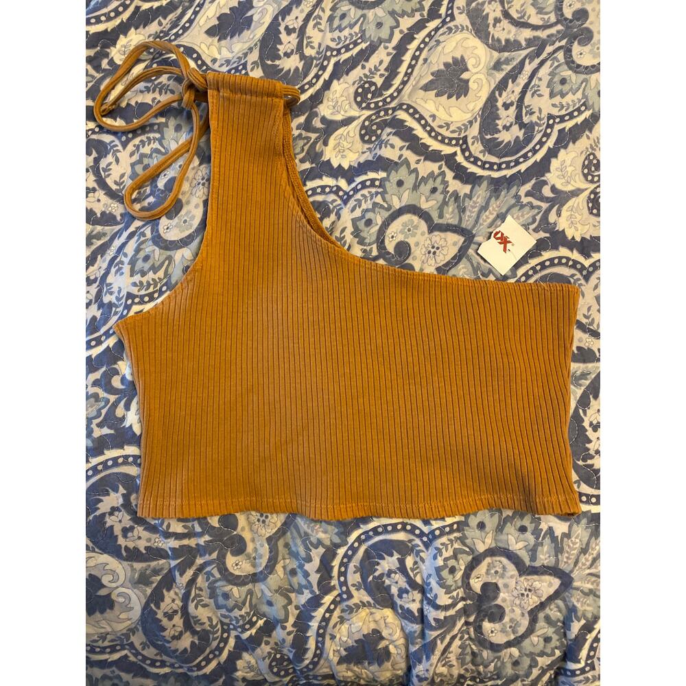 NWT Aerie Women's Size XL Brown Corduroy One Shoulder Off the Shoulder Top - Picture 3 of 4